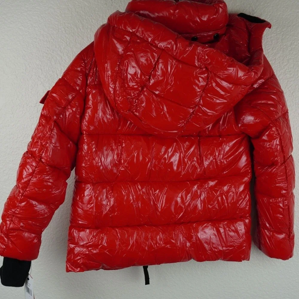 S13 New York Red Glossy Gramercy‎ Puffer Jacket Size 4 Hooded Insulated Winter